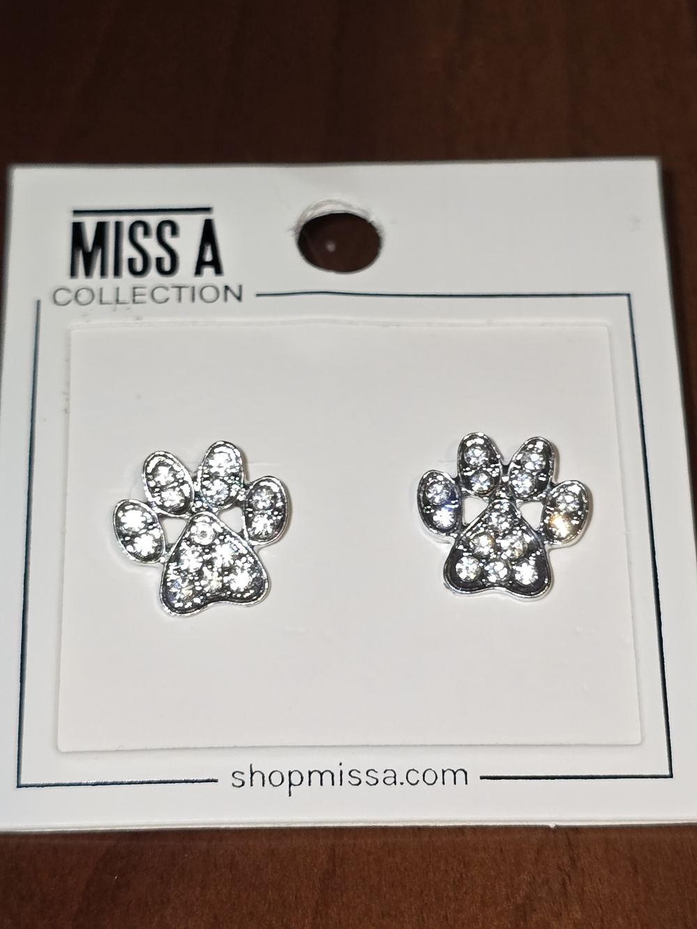 NWT Silver Paw Print Crystal Stud Earrings